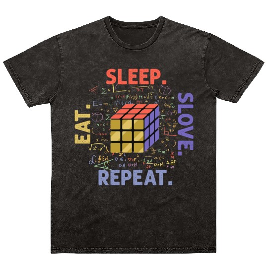 Eat Sleep Solve Repeat Math Speed Cubing Genie Mineral Wash T Shirts