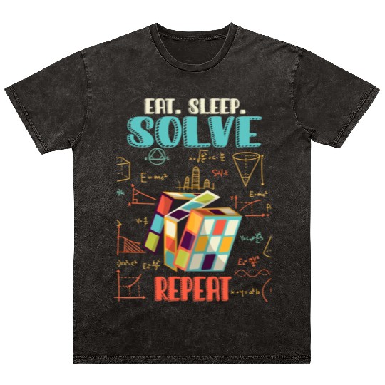 Eat Sleep Solve Repeat Math Speed Cubing Genie Mineral Wash T Shirts