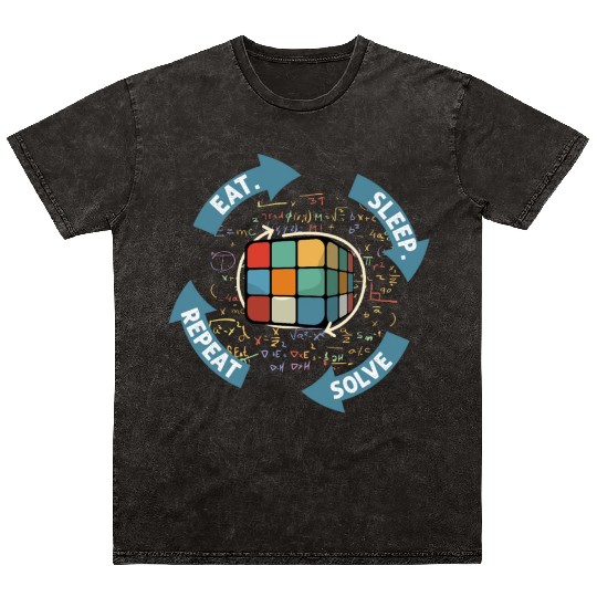 Eat Sleep Solve Repeat Math Speed Cubing Genie Mineral Wash T Shirts