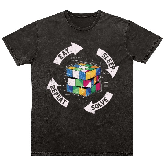 Eat Sleep Solve Repeat Math Speed Cubing Genie Mineral Wash T Shirts
