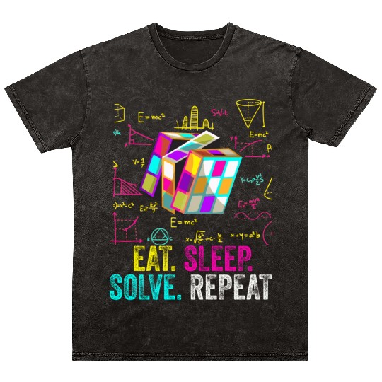 Eat Sleep Solve Repeat Math Speed Cubing Genie Mineral Wash T Shirts
