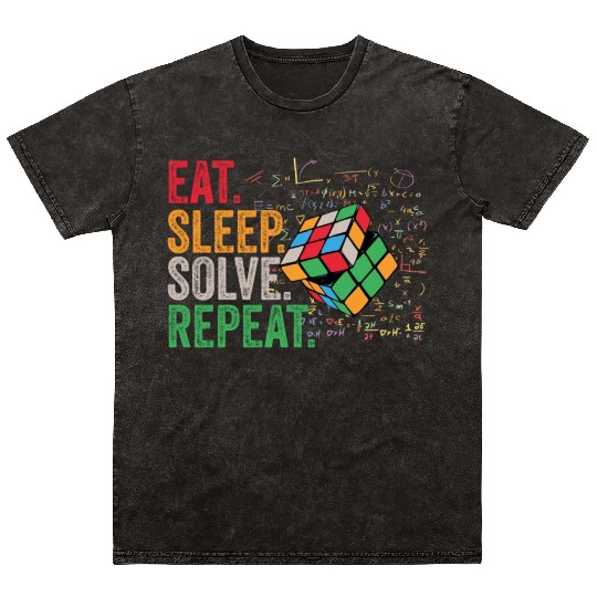 Eat Sleep Solve Repeat Math Speed Cubing Genie Mineral Wash T Shirts