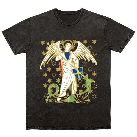 St. Michael the Archangel Icon Dragon Catholic Ang Mineral Wash T Shirts