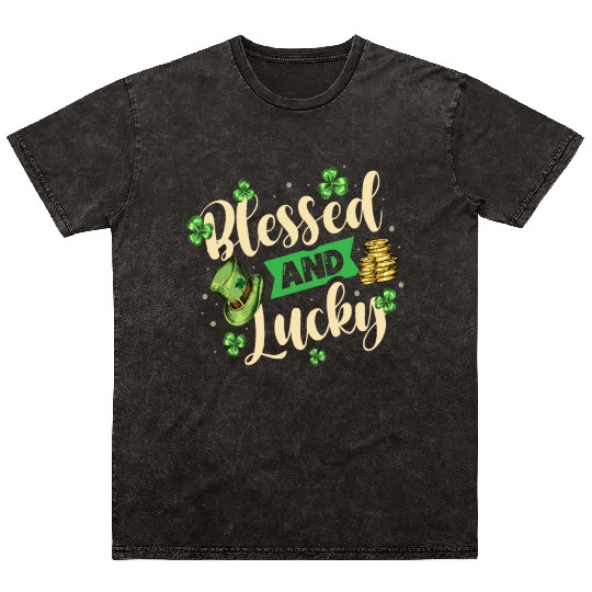 Blessed And Lucky Irish Pride St. Patricks Day Mineral Wash T Shirts