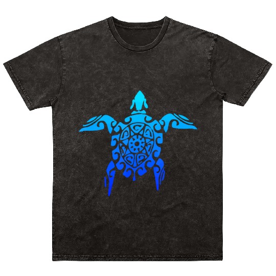 Hawaiian Tribal Sea Turtle Polynesian Tattoo Style Mineral Wash T Shirts