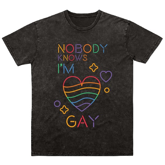 Nobody Knows I'm Gay LGBT Pride Month Rainbow Colo Mineral Wash T Shirts