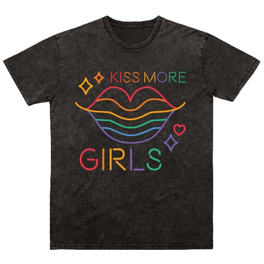 Kiss More Girls LGBT Cute Lesbian Pride Month Mineral Wash T Shirts