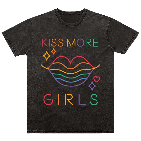 Kiss More Girls LGBT Cute Lesbian Lips Pride Month Mineral Wash T Shirts