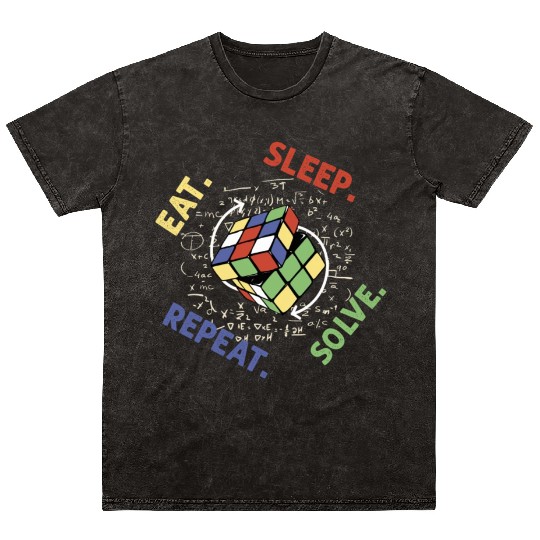 Eat Sleep Solve Repeat Math Speed Cubing Genie Mineral Wash T Shirts