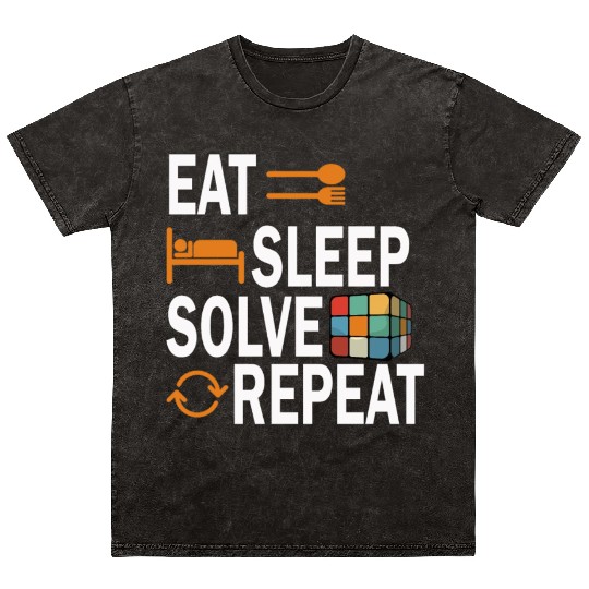 Eat Sleep Solve Repeat Math Speed Cubing Genie Mineral Wash T Shirts
