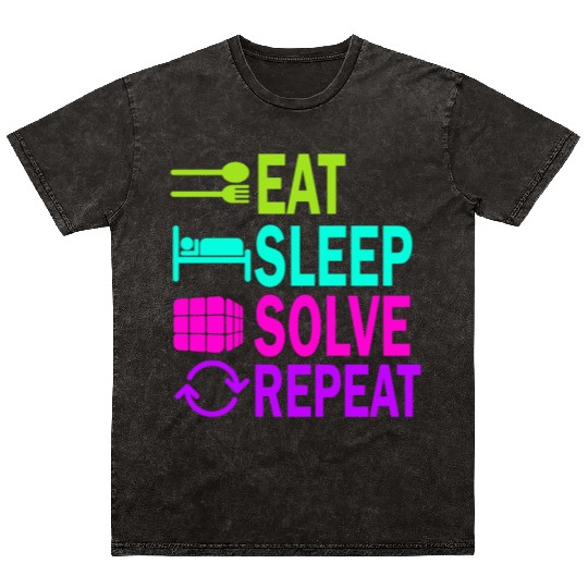 Eat Sleep Solve Repeat Math Speed Cubing Genie Mineral Wash T Shirts