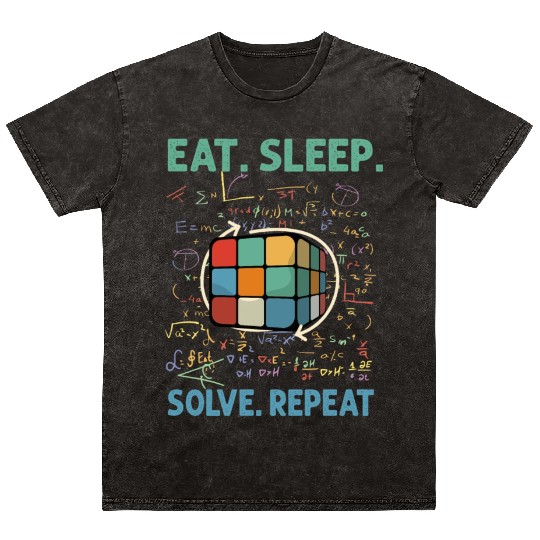 Eat Sleep Solve Repeat Math Speed Cubing Genie Mineral Wash T Shirts