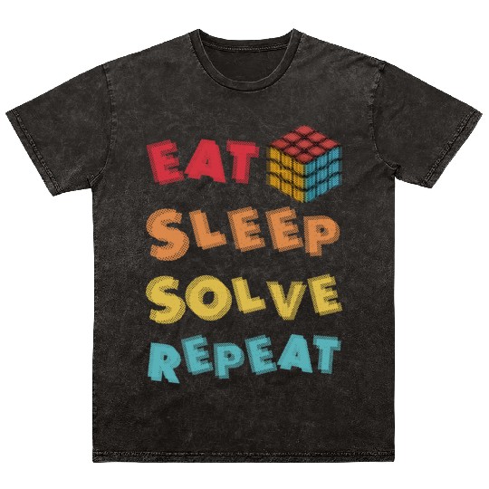 Eat Sleep Solve Repeat Math Speed Cubing Genie Mineral Wash T Shirts