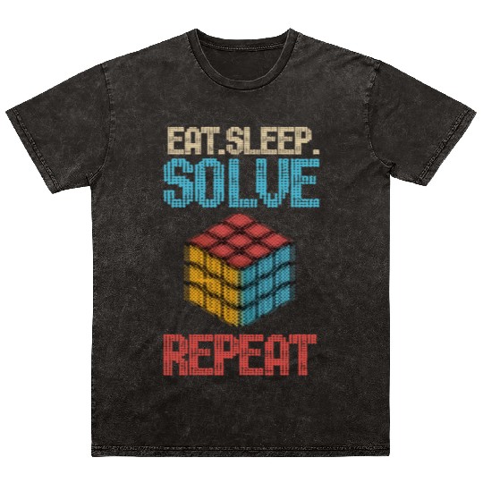Eat Sleep Solve Repeat Math Speed Cubing Genie Mineral Wash T Shirts