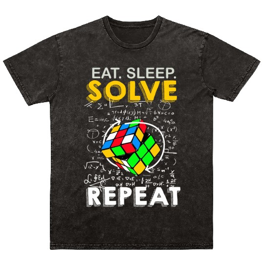 Eat Sleep Solve Repeat Math Speed Cubing Genie Mineral Wash T Shirts