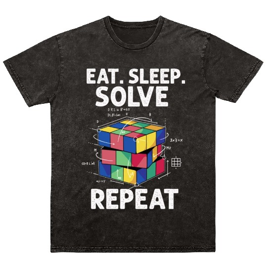 Eat Sleep Solve Repeat Math Speed Cubing Genie Mineral Wash T Shirts