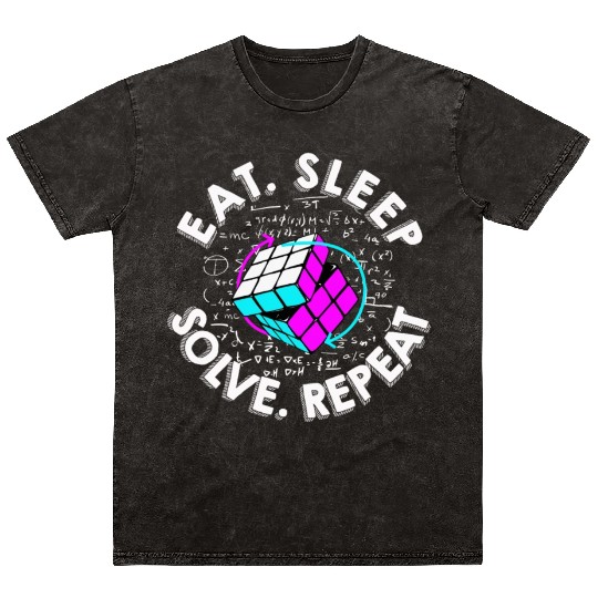 Eat Sleep Solve Repeat Math Speed Cubing Genie Mineral Wash T Shirts