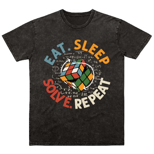 Eat Sleep Solve Repeat Math Speed Cubing Genie Mineral Wash T Shirts