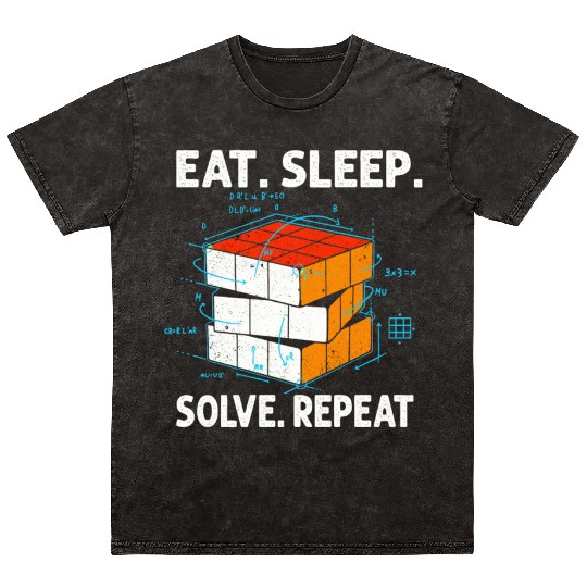 Eat Sleep Solve Repeat Math Speed Cubing Genie Mineral Wash T Shirts
