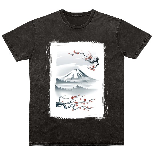 Fuji Cherry Blossom Cherry Tree Japan Mineral Wash T Shirts