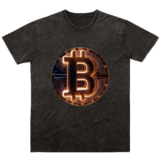 Bitcoin Gold logo Fire futuristic neon light Mineral Wash T Shirts