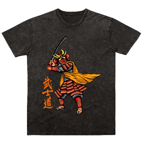 Japanese samurai warrior orange and yellow mask Mineral Wash T Shirts