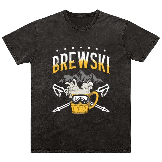 Brewski Beer Drinker Skiing Ice Ski Winter Sport Mineral Wash T Shirts