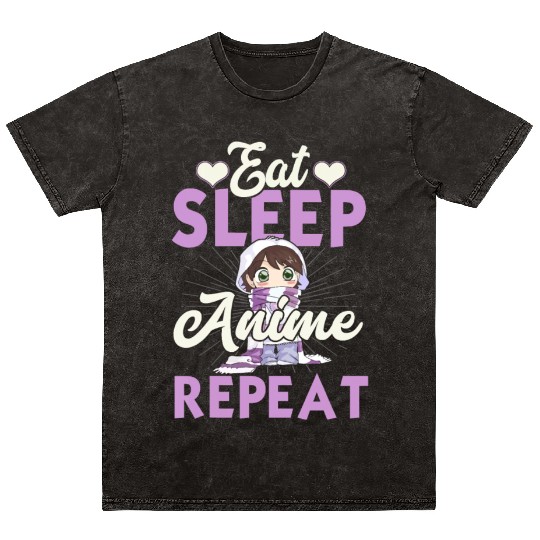 Eat Sleep Anime Repeat Japanese Manga Lover Cospla Mineral Wash T Shirts