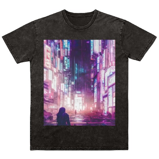 Cyberpunk Vaporwave Anime Japan Cyber aesthetic Mineral Wash T Shirts