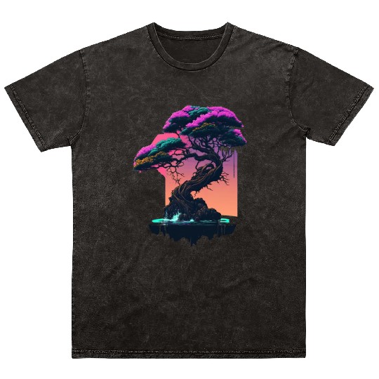 Synthwave Bonsai Tree Mineral Wash T Shirts