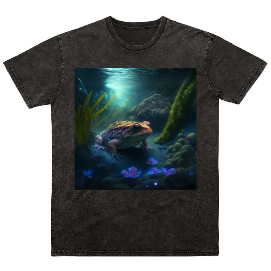 A toad in a creek the toad has blue glowing eyes Mineral Wash T Shirts