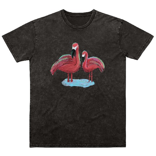 Trippy Flamingos Digital Sketch and Painting Mineral Wash T Shirts