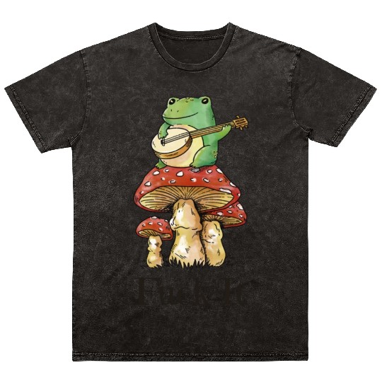 Cottagecore Toad Playing Guitar Mineral Wash T Shirts