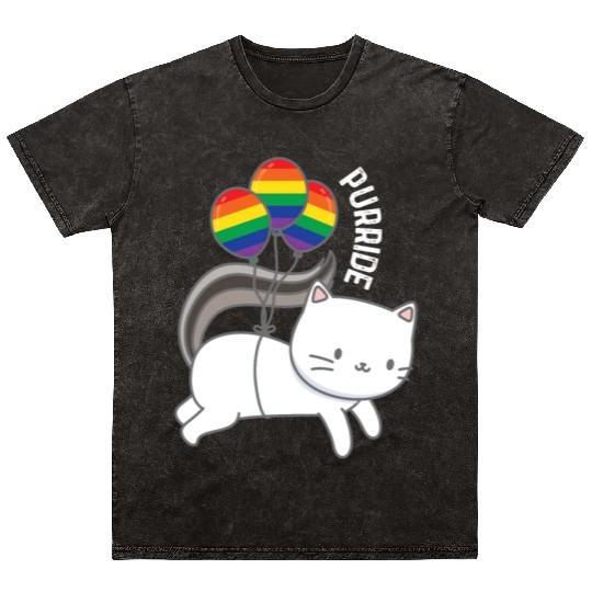 Purride Cat Balloon Rainbow Gay Mineral Wash T Shirts