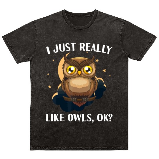 Funny Owl Design For Men Women Cute Owl Nocturnalb Mineral Wash T Shirts