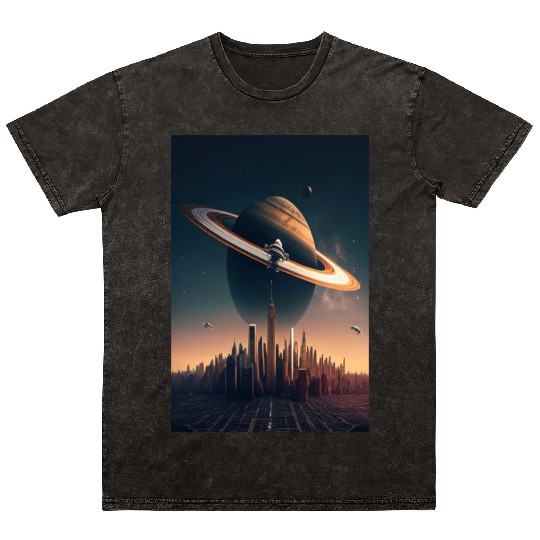 Solar system planet Saturn galaxy Mineral Wash T Shirts