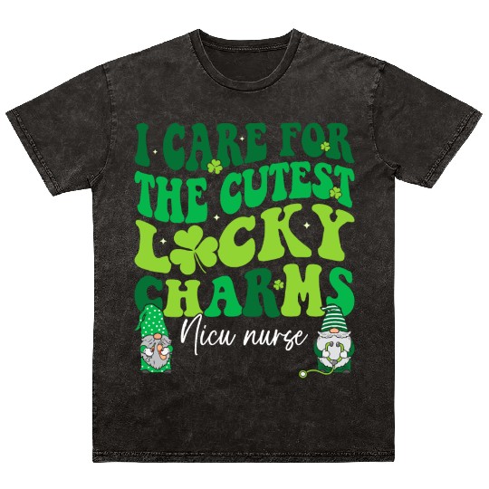 Groovy Retro NICU Nurse St Patrick's Day Mineral Wash T Shirts