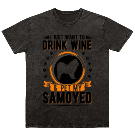 Samoyed And Wine Sled Dog Mineral Wash T Shirts