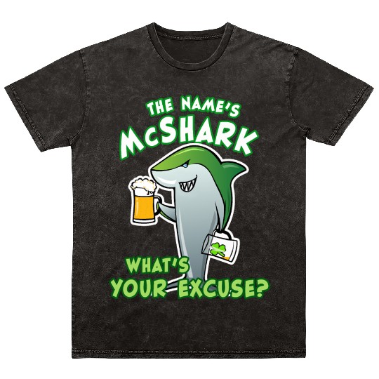 St Patricks Day Shark Funny Beer Drinking Mineral Wash T Shirts