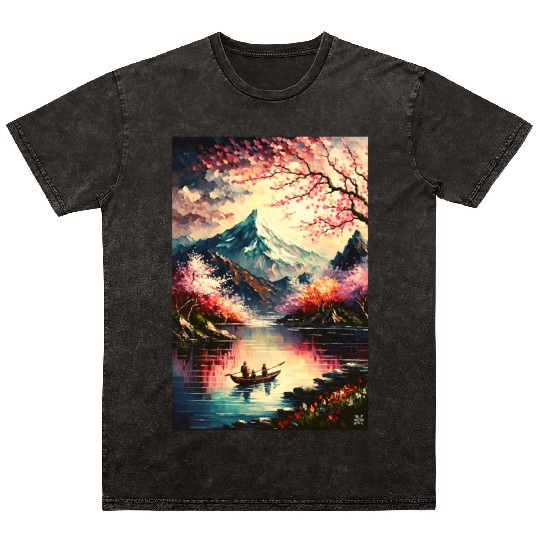 Serenity of the Cherry Blossom River Mineral Wash T Shirts