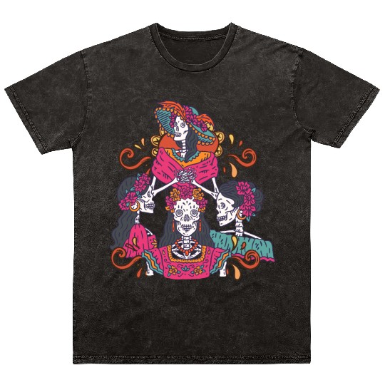 Floral Tarot Card Sugar Skull Dia De Lost Muertos Mineral Wash T Shirts