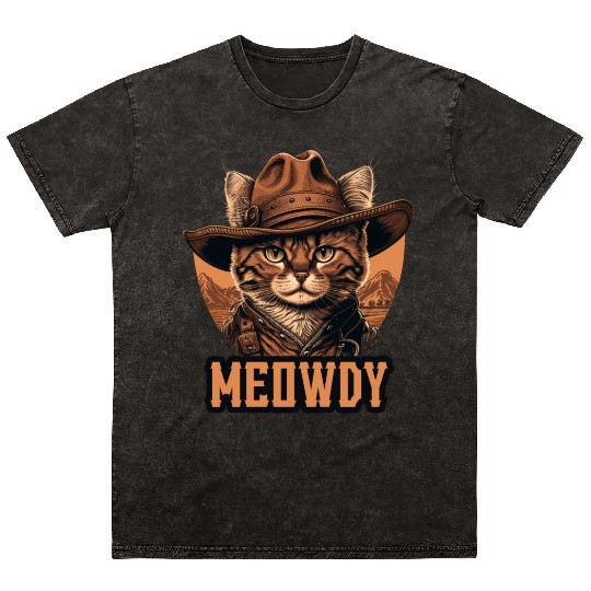 Meowdy - Funny Mashup Between Meow and Howdy - Cat Mineral Wash T Shirts