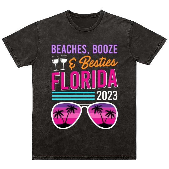 Beach Booze Besties Florida Vacation Spring Break Mineral Wash T Shirts