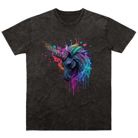 rainbow unicorn Mineral Wash T Shirts