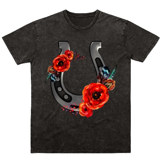 Floral Horseshoe With Poppies Mineral Wash T Shirts