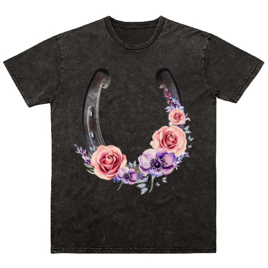 Lucky Floral Horseshoe Mineral Wash T Shirts