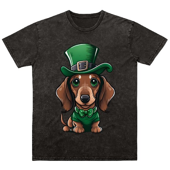 St Patricks Day Dachshund 17 March Wiener Dog Mineral Wash T Shirts