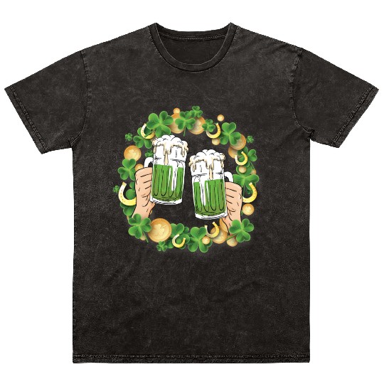 St. Patrick's Day Irish Green Beer, Wine Cups Mineral Wash T Shirts