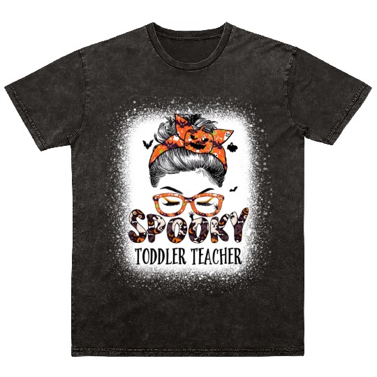 Messy Bun Spooky Toddler Teacher Bleached Mineral Wash T Shirts