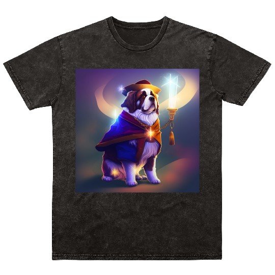 Saint Bernard Dog as a Wizard Mineral Wash T Shirts